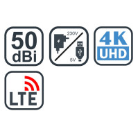 Anténa pokojová Evolveo Xany 4 LTE 230/12V, 50dBi aktivní pokojová DVB-T/T2, LTE filtr, 50 dBi, LTE filtr