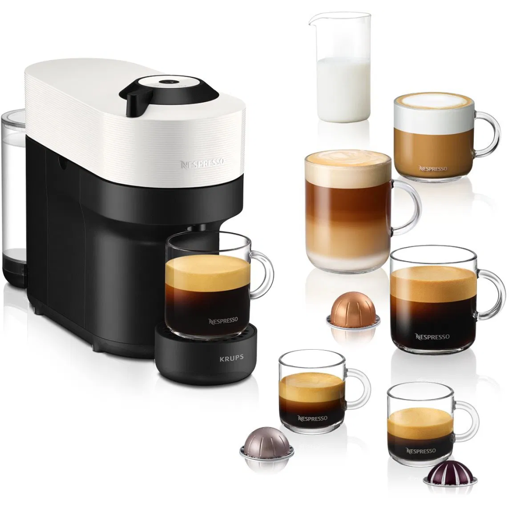 Kapslový kávovar Krups Nespresso Vertuo Pop XN920110, bílý