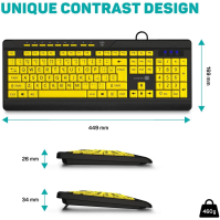 Klávesnice pro seniory/děti CONNECT IT FOR HEALTH CONTRAST, žluto-černá, CZ/SK