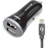 Adaptér do auta Aligator 2xUSB, smart IC, 3,4A + Lightning kabel (CHS0007) černý