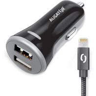 Adaptér do auta Aligator 2xUSB, smart IC, 3,4A + Lightning kabel (CHS0007) černý