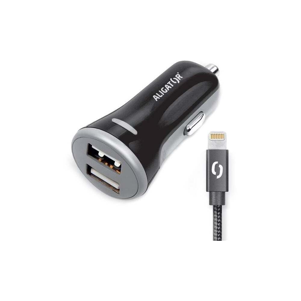 Adaptér do auta Aligator 2xUSB, smart IC, 3,4A + Lightning kabel (CHS0007) černý