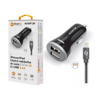 Adaptér do auta Aligator 2xUSB, smart IC, 3,4A + Lightning kabel (CHS0007) černý