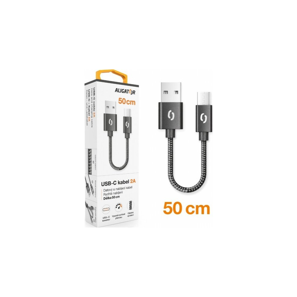 Kabel Aligator Premium USB/USB-C, 0,5m, 2A (DATKP39), černý
