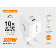 Mini nabíječka do sítě Aligator CHPD0016 Power Delivery 20W, USB-C, bílá