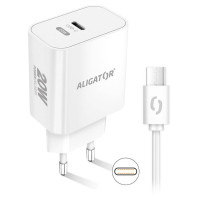 Nabíječka do sítě Aligator CHPD0012 Power Delivery 20W, USB-C + USB-C kabel, bílá