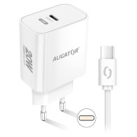 Nabíječka do sítě Aligator CHPD0012 Power Delivery 20W, USB-C + USB-C kabel, bílá