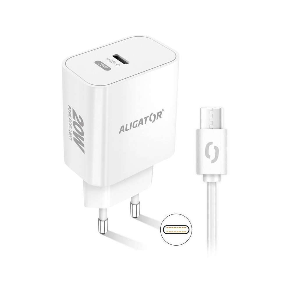Nabíječka do sítě Aligator CHPD0012 Power Delivery 20W, USB-C + USB-C kabel, bílá