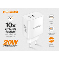 Nabíječka do sítě Aligator CHPD0012 Power Delivery 20W, USB-C + USB-C kabel, bílá