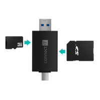 Čtečka paměťových karet Connect IT USB-C/USB-A (CFF-1020-BK), černá