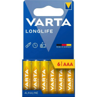 Baterie AAA Varta alkalická LongLife (4103101416), 1,5V nenabíjecí, 6 ks