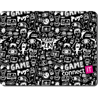 Podložka pod myš Connect IT CMP-1120-SM Doodle malá, 32 x 26 cm, černá/bílá