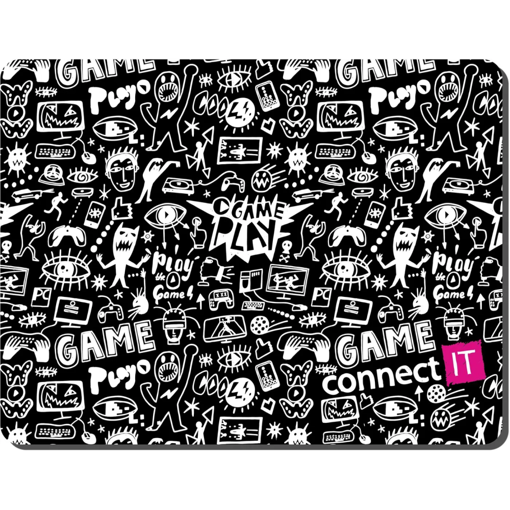 Podložka pod myš Connect IT CMP-1120-SM Doodle malá, 32 x 26 cm, černá/bílá