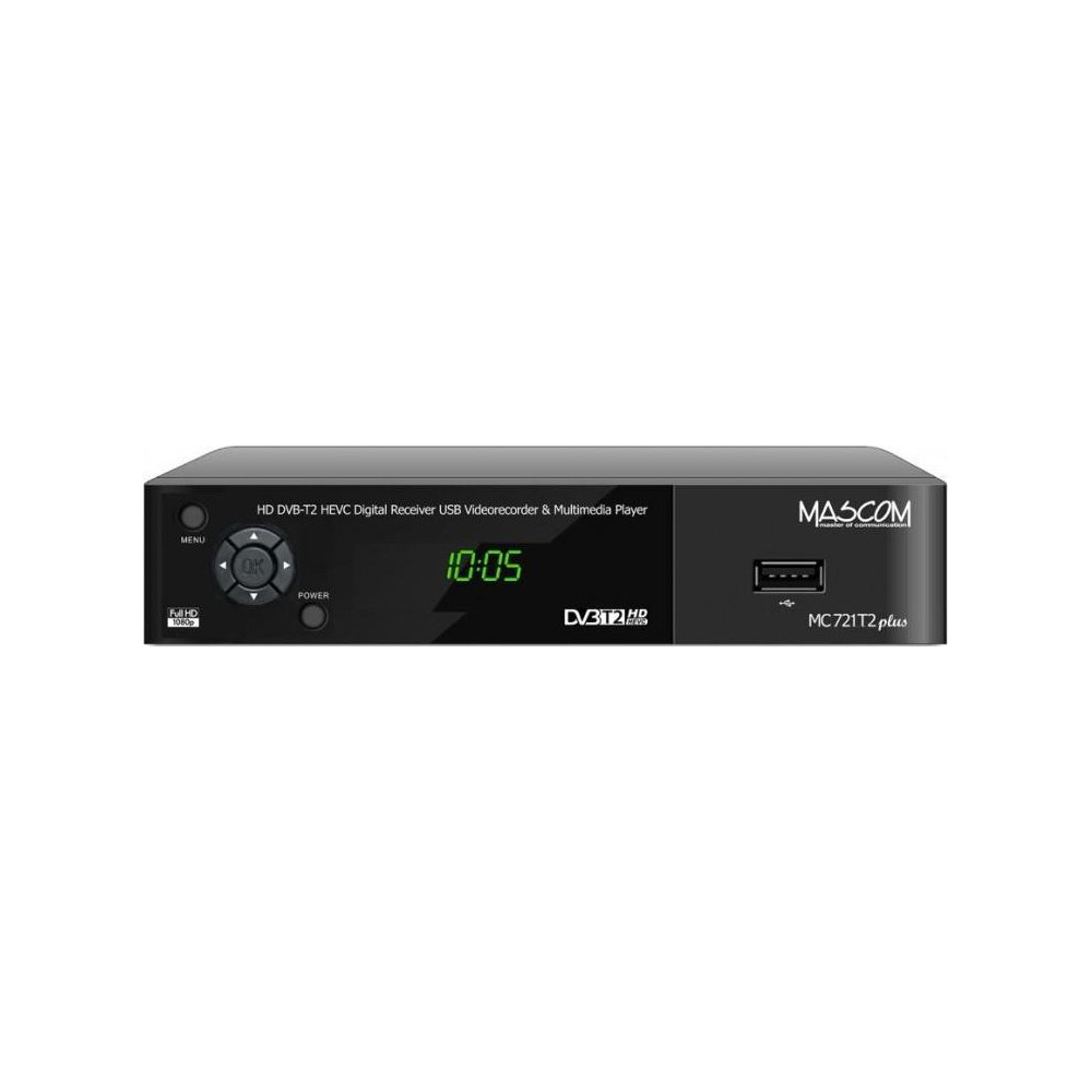 DVB-T2 tuner a rekordér Mascom MC721PLUS, HDMI, USB, SCART, ovladač pro seniory