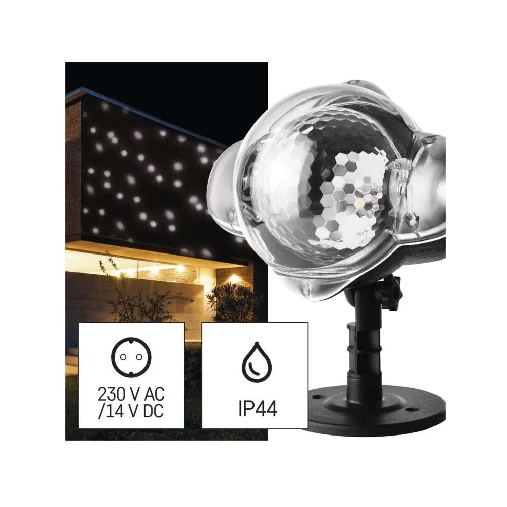 LED dekorativní projektor EMOS DCPC03, padající vločky, venkovní i vnitřní, bílá