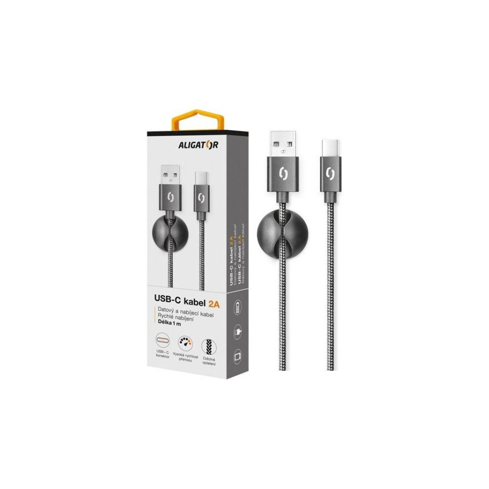 Datový kabel ALIGATOR PREMIUM 2A, 1 m, USB-C, černý