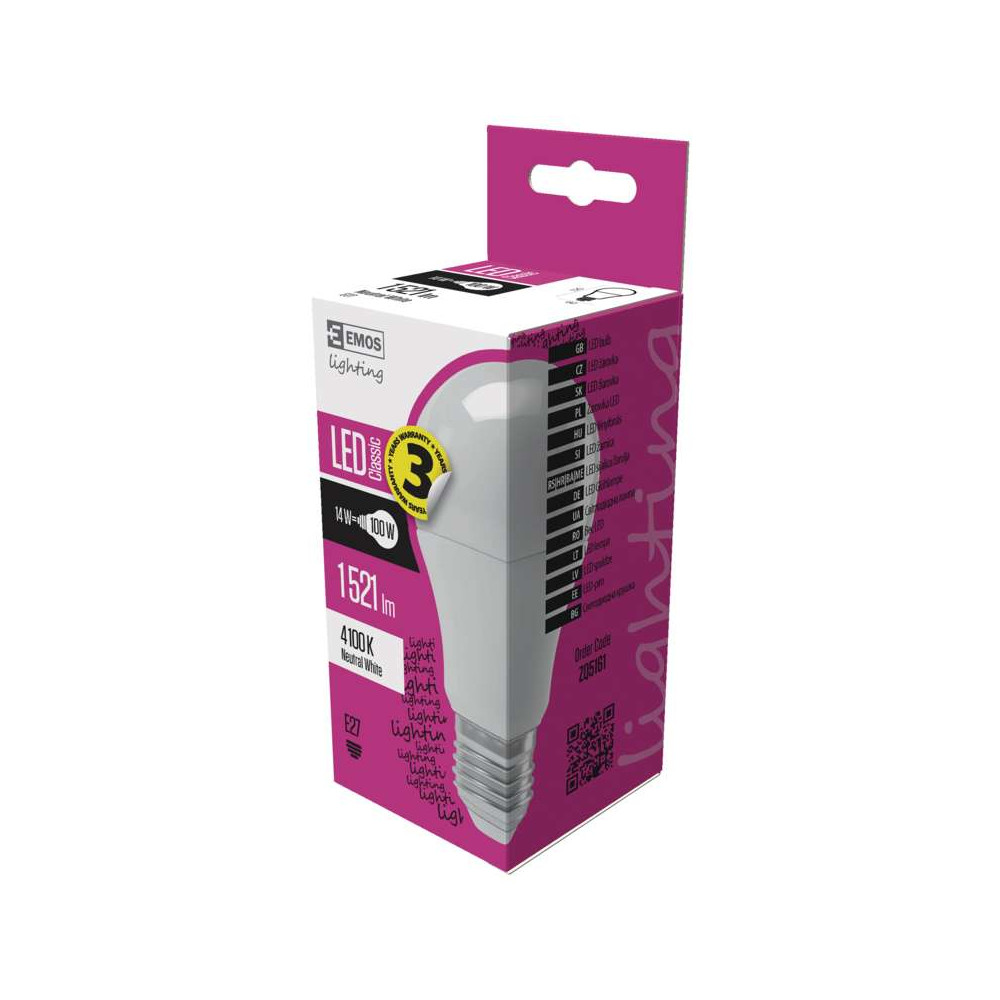 LED žárovka, E27, 14 W, EMOS Lighting ZQ5161 Classic, A60, neutrální bílá