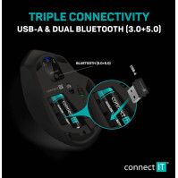 Myš na tři zařízení Connect IT Triple SmartSwitch CMO-4040-BK, 2.4 GHz, BT, černá