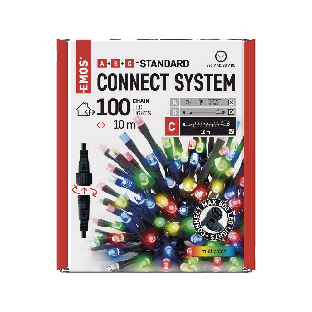 Standard LED spojovací vánoční řetěz EMOS D1AM03, 10 m, venkovní i vnitřní, multicolor