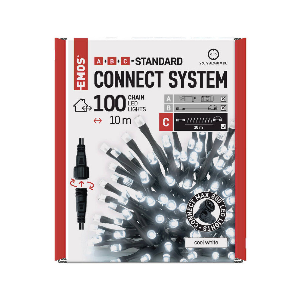 Standard LED spojovací vánoční řetěz EMOS D1AC03, 10 m, venkovní i vnitřní, studená bílá