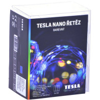 Vánoční osvětlení Tesla Lightning nano řetěz 50 LED (VONABA5MIO1C), RGB, 5m + 30cm kabel, 3x AA baterie, časovač, IP44