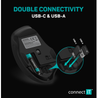 Bezdrátová optická myš connect IT CMO-3100-GY Dual SmartSwitch, 1600 dpi, 6 tlačítek