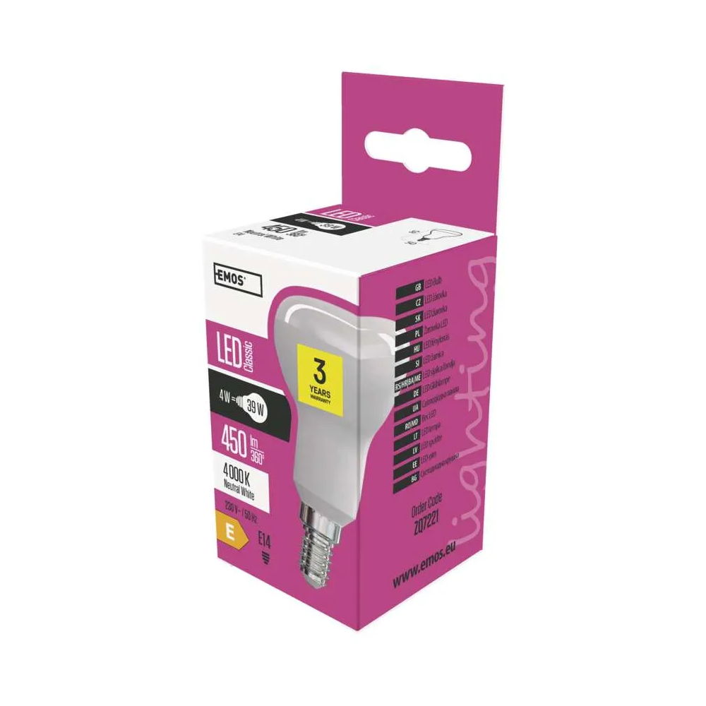 LED žárovka Classic R50, EMOS ZQ7221, E14, 4 W (39 W), 450 lm, neutrální bílá