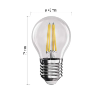 LED žárovka E27, 6 W (60 W), Filament Mini Globe EMOS ZF1141, 810 lm, neutrální bílá