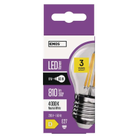 LED žárovka E27, 6 W (60 W), Filament Mini Globe EMOS ZF1141, 810 lm, neutrální bílá