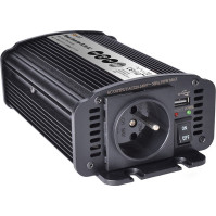 Měnič napětí Solight IN06 z 12 V na 230 V, 300W, kovový, černý, 12V + USB 500 mA
