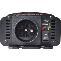 Měnič napětí Solight IN06 z 12 V na 230 V, 300W, kovový, černý, 12V + USB 500 mA