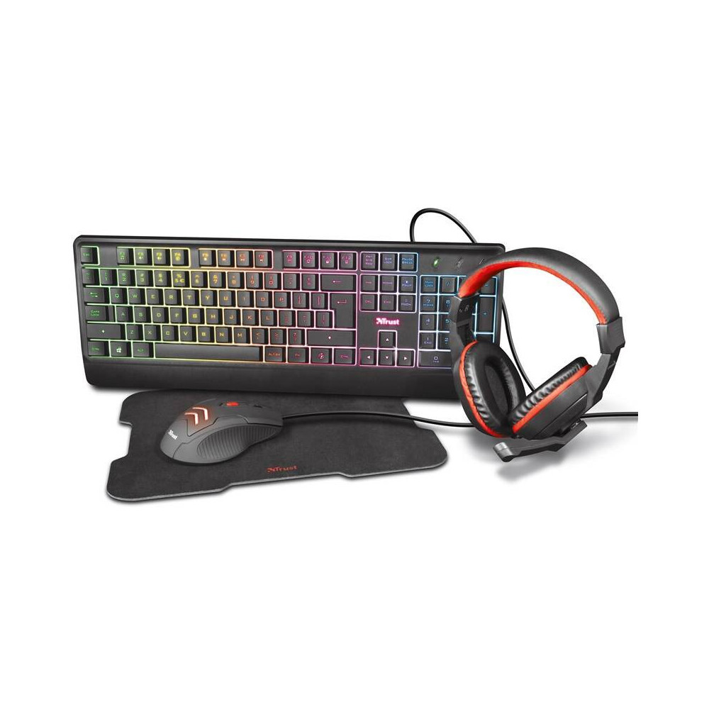 Herní set Trust ZIVA 4-in-1 Gaming Bundle - set klávesnice a myši, sluchátek a podložky k myši
