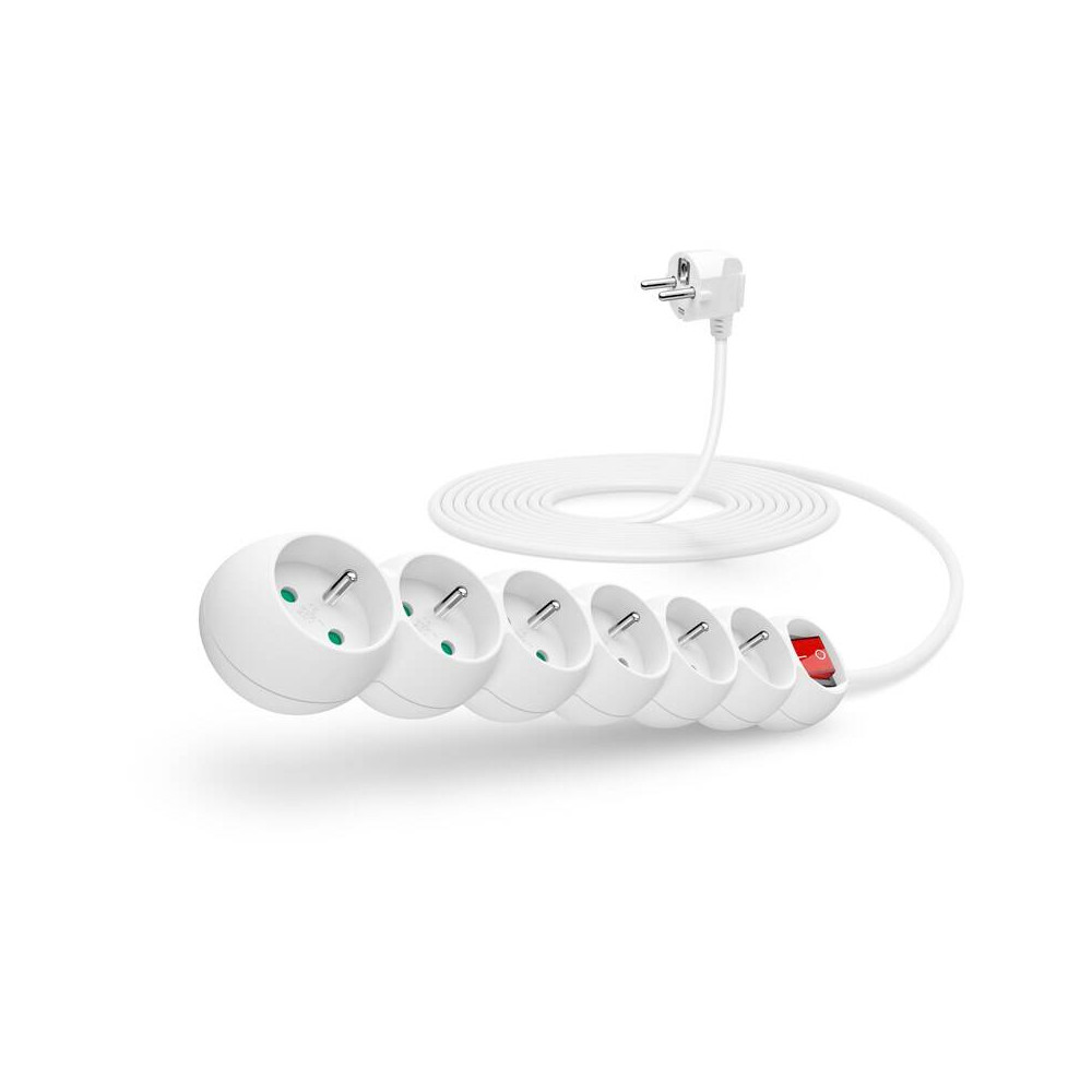 Kabel prodlužovací Connect IT 6x zásuvka, s vypínačem, 5 m (CI-1281), bílý
