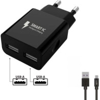 Síťová nabíječka Smart IC 2x USB-A 12W + kabel USB-C (7340), černá
