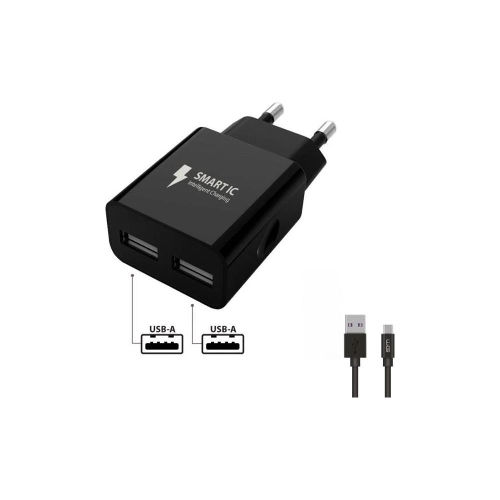 Síťová nabíječka Smart IC 2x USB-A 12W + kabel USB-C (7340), černá