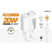Nabíječka do sítě Aligator USB-C PD 20W + USB-C kabel (CHPD0003), bílá