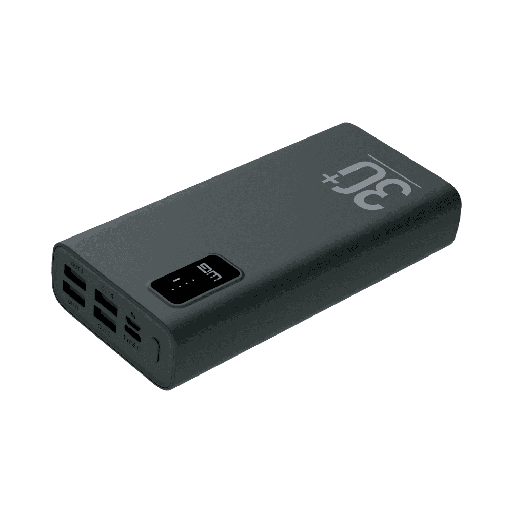 Powerbanka 30000 mAh, 5x UBS (20W) + kabel USB-C, černá