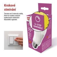 LED žárovka E27, 10,5 W (75 W), krokově stmívatelná, Classic A60, 1 060 lm, teplá bílá