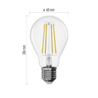 LED žárovka E27, 7,5W (75 W), stmívatelná, Filament A60, 1 055 lm, teplá bílá