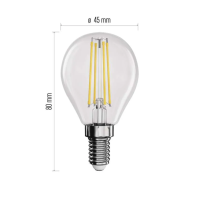 LED žárovka E14, 6 W (60 W), Filament Mini Globe, 810 lm, neutrální bílá