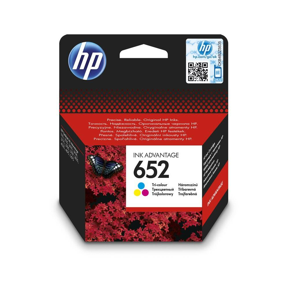 Inkoustová náplň HP 652 (F6V24AE), 200 stran, 3barevná CMY, originální