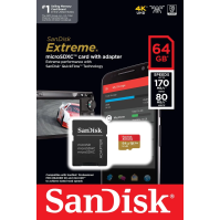 Paměťová karta SanDisk Micro SDXC Extreme 64GB UHS-I U3 (170R/80W) + adaptér (SDSQXAH-064G-GN6MA)