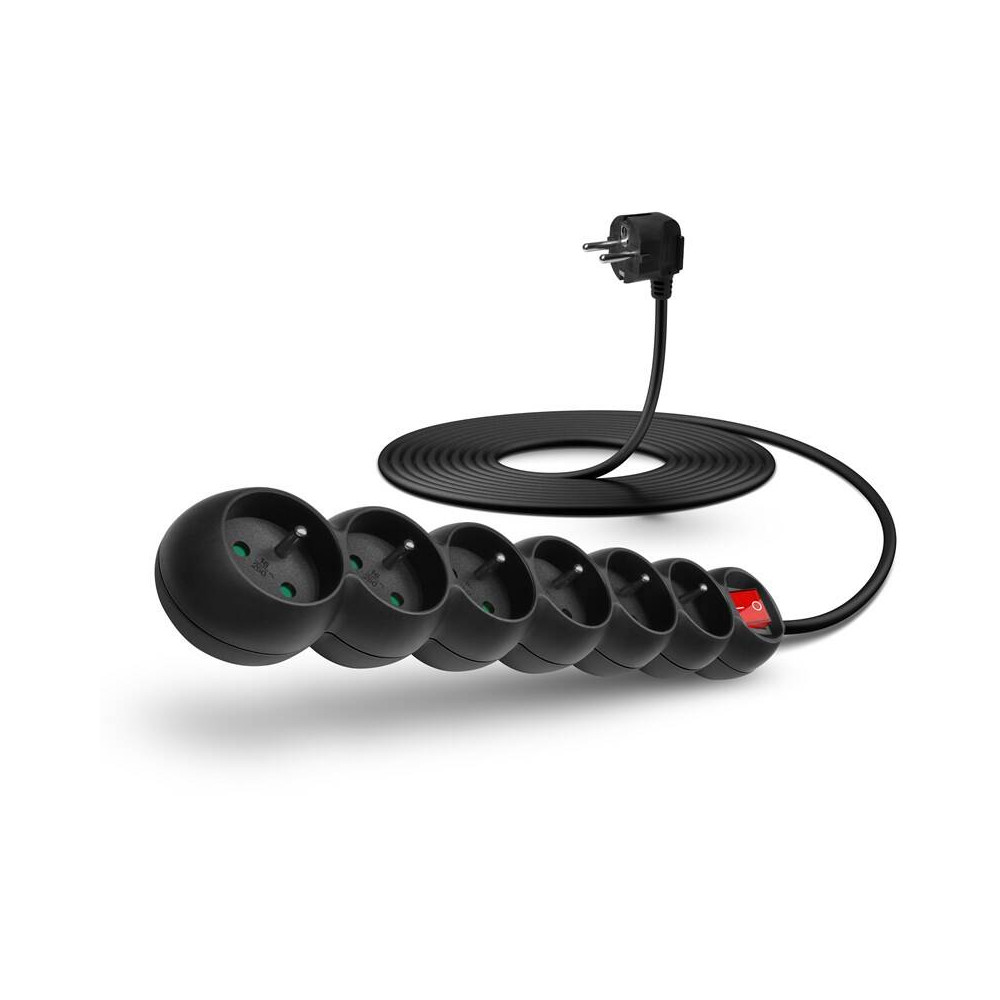 Prodlužovací kabel 230 V, 6 zásuvek, 5 m, s vypínačem, Connect CES0999BK, černý