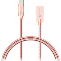 Kabel Connect IT Wirez Steel Knight USB/USB-C, ocelový, opletený, 1 m (CCA-5010-RG), růžový/zlatý