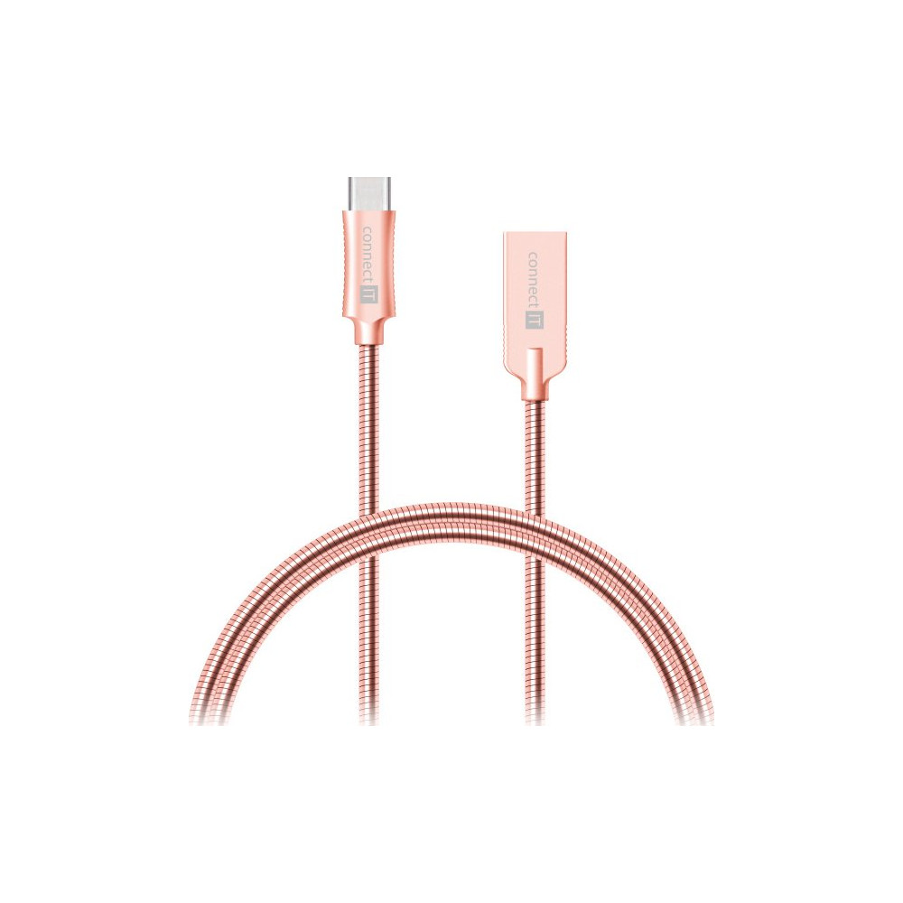 Kabel Connect IT Wirez Steel Knight USB/USB-C, ocelový, opletený, 1 m (CCA-5010-RG), růžový/zlatý