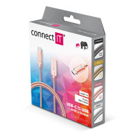Kabel Connect IT Wirez Steel Knight USB/USB-C, ocelový, opletený, 1 m (CCA-5010-RG), růžový/zlatý
