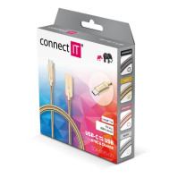Kabel Connect IT Wirez Steel Knight USB/USB-C, ocelový, opletený, 1 m (CCA-5010-GD), zlatý
