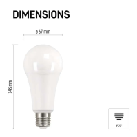 LED žárovka E27, 17 W (120 W), Classic A67, 1 900 lm, teplá bílá