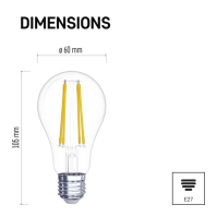 LED žárovka E27, 7 W (75 W), Filament A60, 1 060 lm, teplá bílá