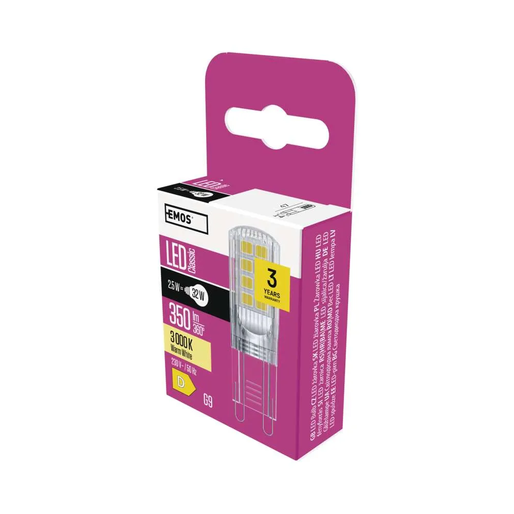 LED žárovka G9, 2,5 W (32 W), Classic JC, 350 lm, teplá bílá